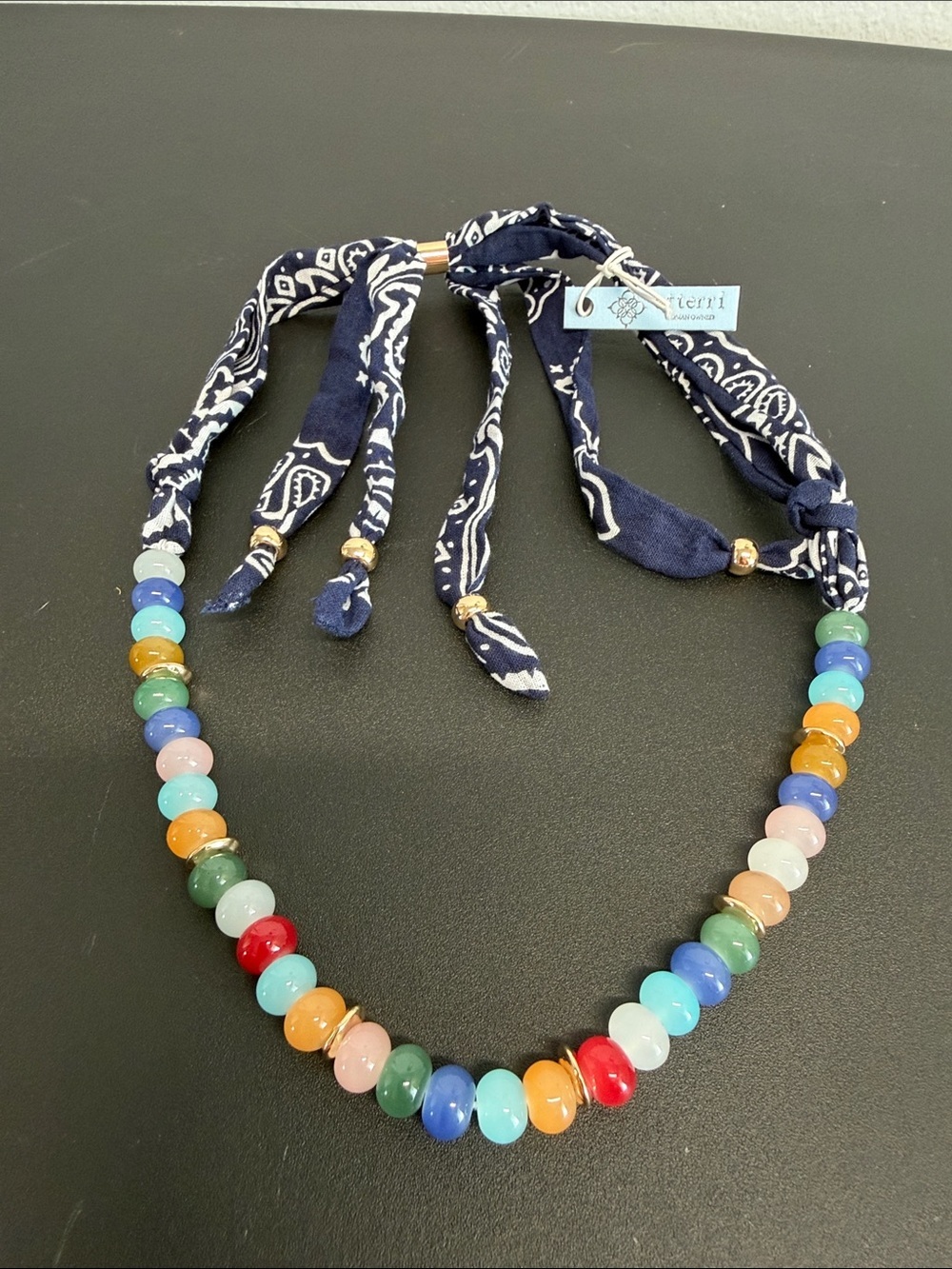 Atterri | Multicolor Beaded Navy Bandana Adjustable Necklace